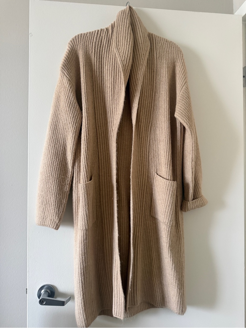 a new day Camel Ribbed Open-Front Long Cardigan
